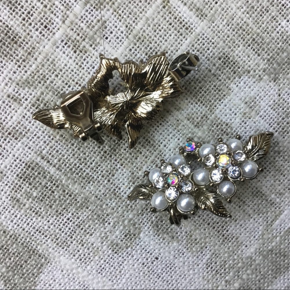 Faux Pearl Rhinestone Statement Cuff Earrings - image 4